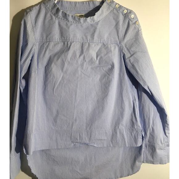 J. Crew Women’s Size 2 Blue & White Striped Funnel Neck Organic Cotton Blouse - Picture 3 of 7